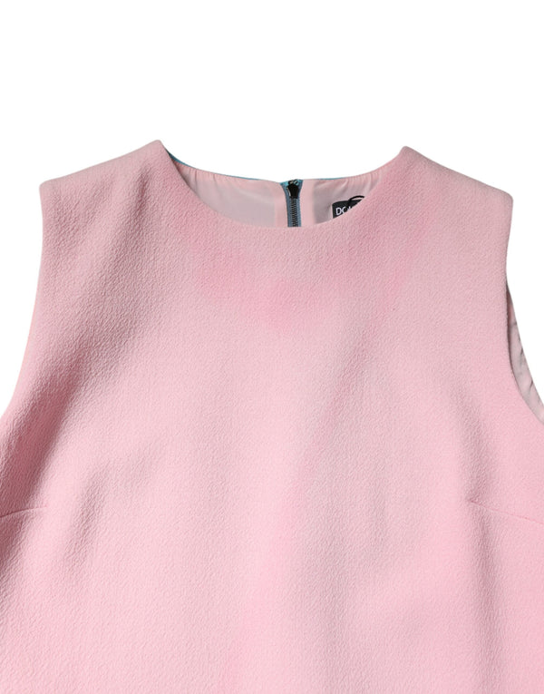 Pink Blue Wool Sleeveless Shift Mini Dress