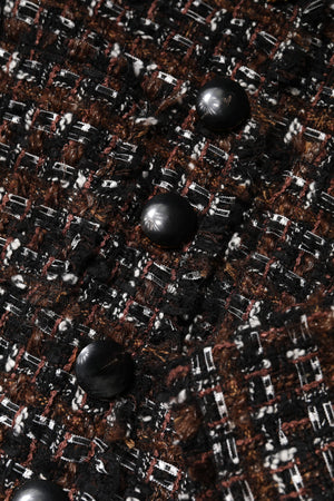 Brown Tweed Short Sleeves A-line Mini Dress