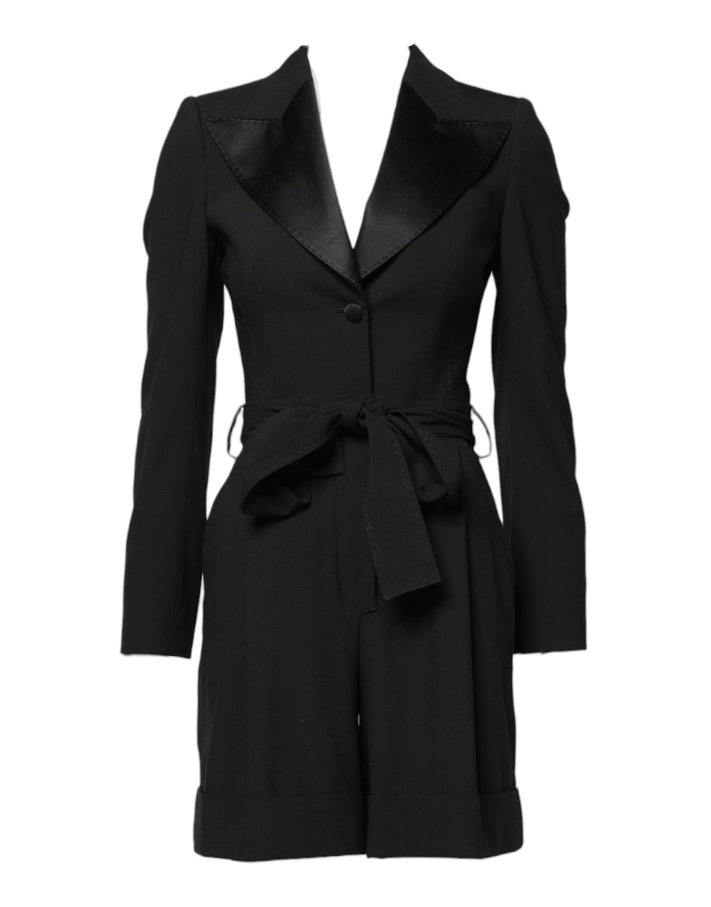 Black Wool Jumpsuit Dress Women Coat Jacket