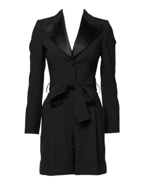 Black Wool Jumpsuit Dress Women Coat Jacket