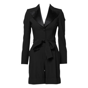 Black Wool Jumpsuit Dress Women Coat Jacket