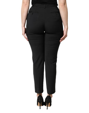 Black Polyester High Waist Slim Pants