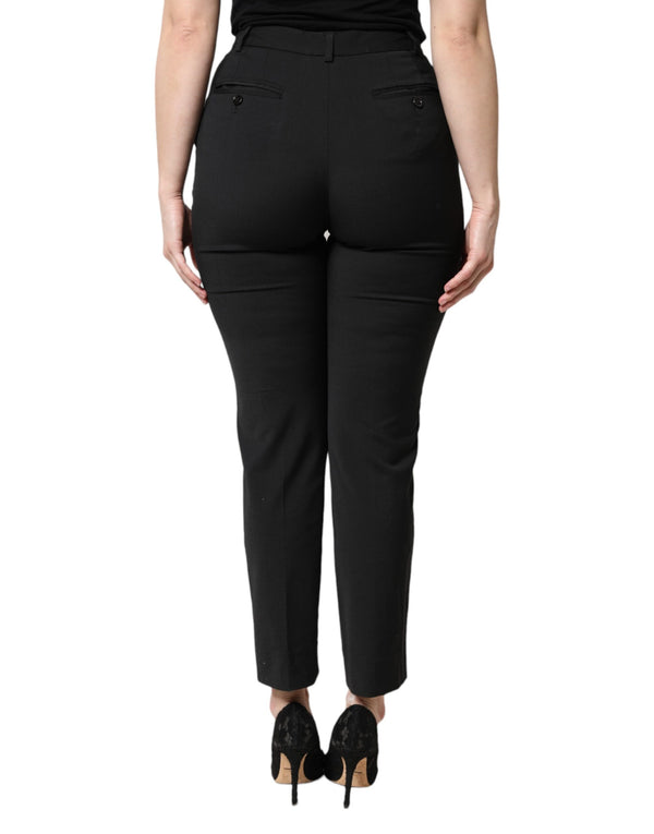 Black Polyester High Waist Slim Pants