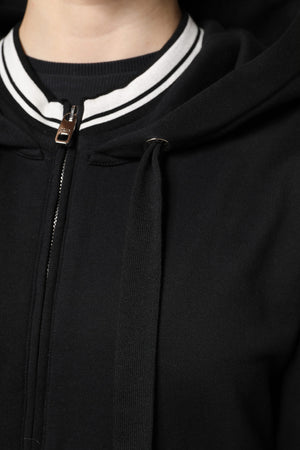 Black Cotton Hooded Full Zip Sweatshirt Sweater
