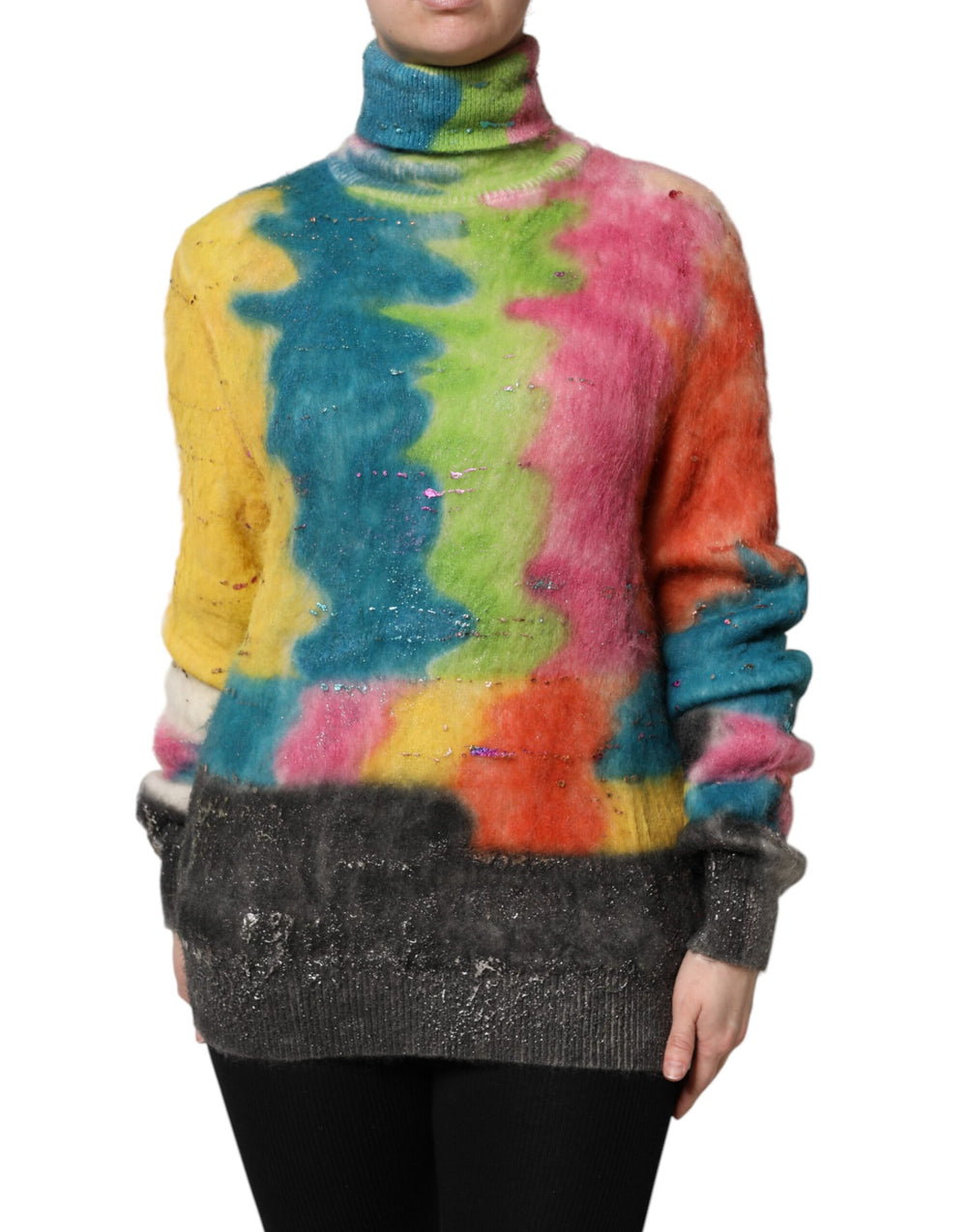 Multicolor Mohair Turtleneck Pullover Sweater