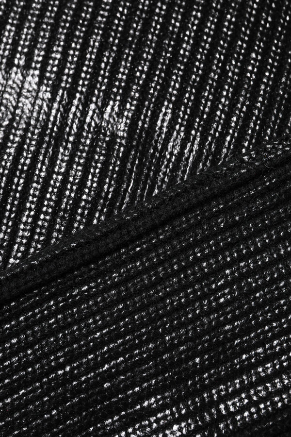 Black Wool Long Sleeve Turtleneck Cropped Top