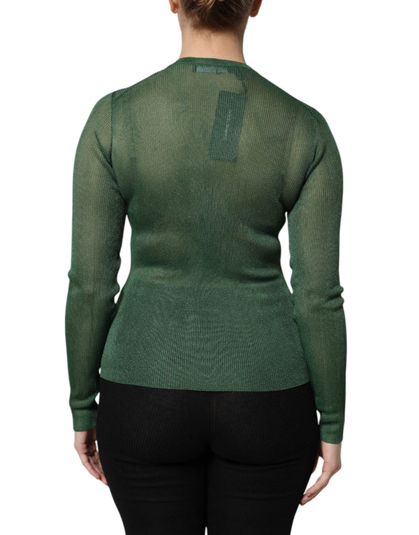 Green Polyester Long Sleeves Cardigan Sweater