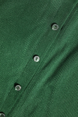 Green Polyester Long Sleeves Cardigan Sweater