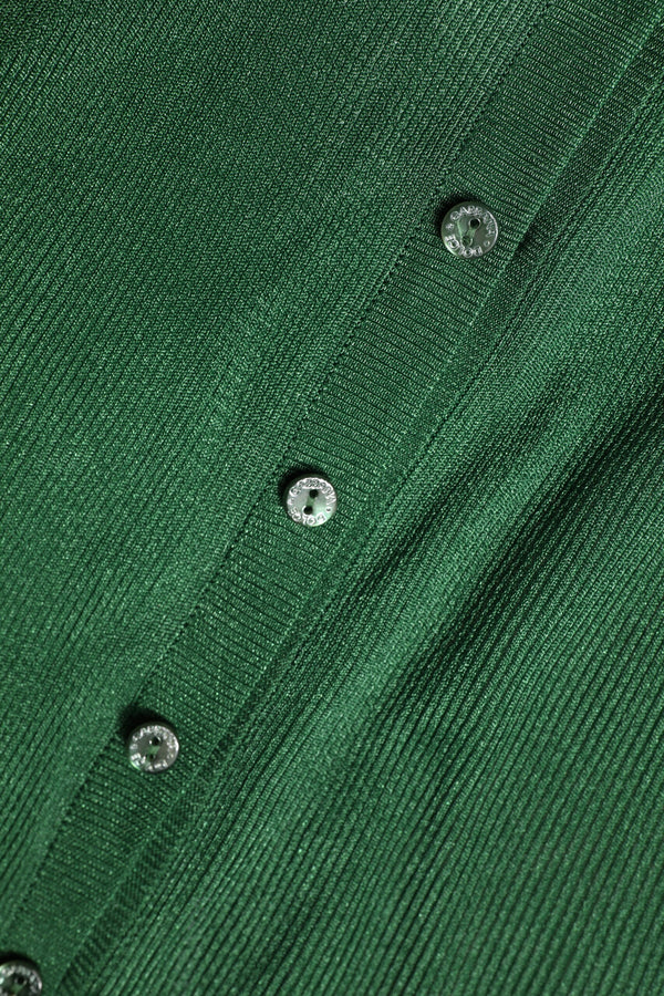 Green Polyester Long Sleeves Cardigan Sweater