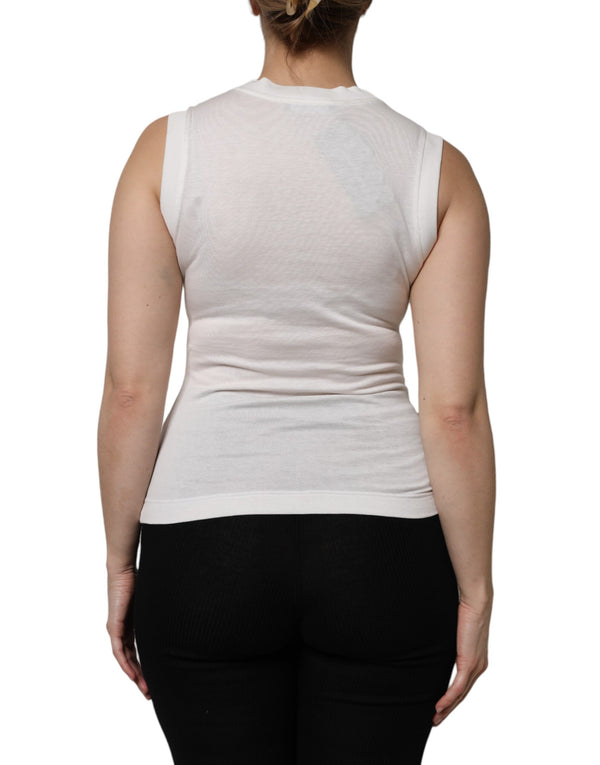 White Cotton Logo Crystal Detailing Tank Top