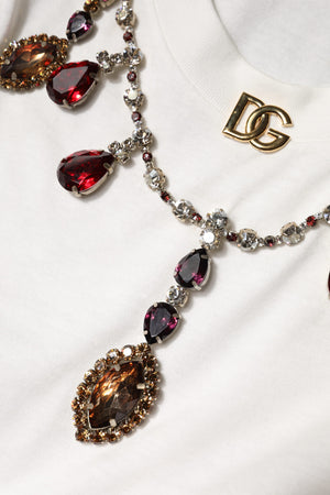 White Cotton Logo Crystal Detailing Tank Top