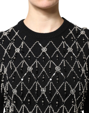 Black Cashmere Embellished Long Sleeves Top