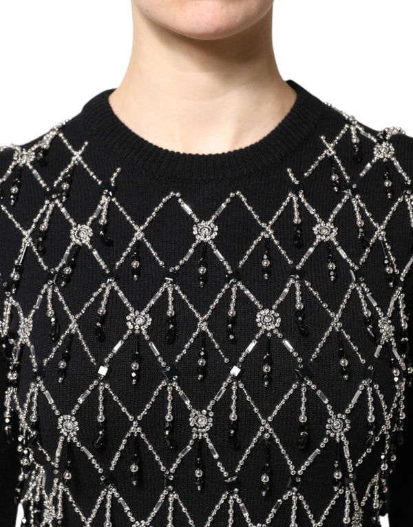 Black Cashmere Embellished Long Sleeves Top