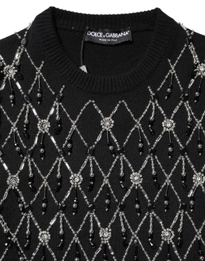 Black Cashmere Embellished Long Sleeves Top