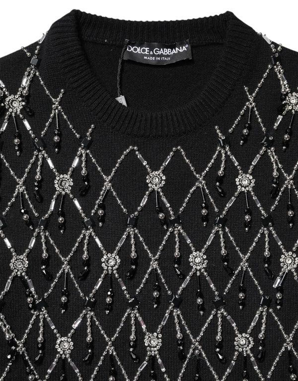 Black Cashmere Embellished Long Sleeves Top