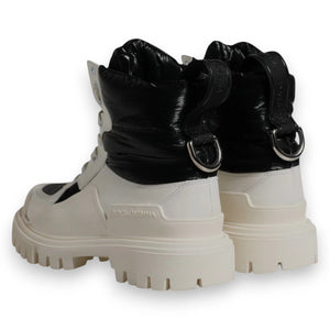 White Padded Mid Calf Lace Up Boots Shoes