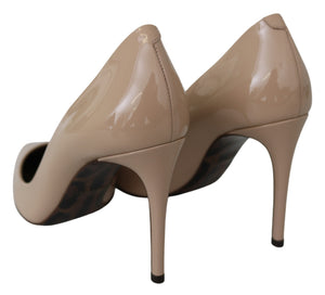 Beige Patent Leather Stiletto Heel Pumps