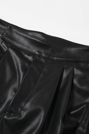 Faux Leather Pleated Wide-Leg Trousers