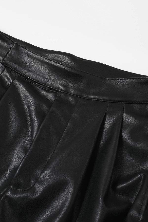 Faux Leather Pleated Wide-Leg Trousers