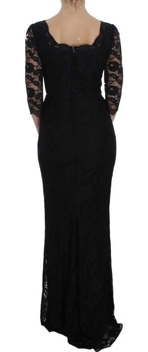 Black Floral Lace Long Ball Maxi Dress