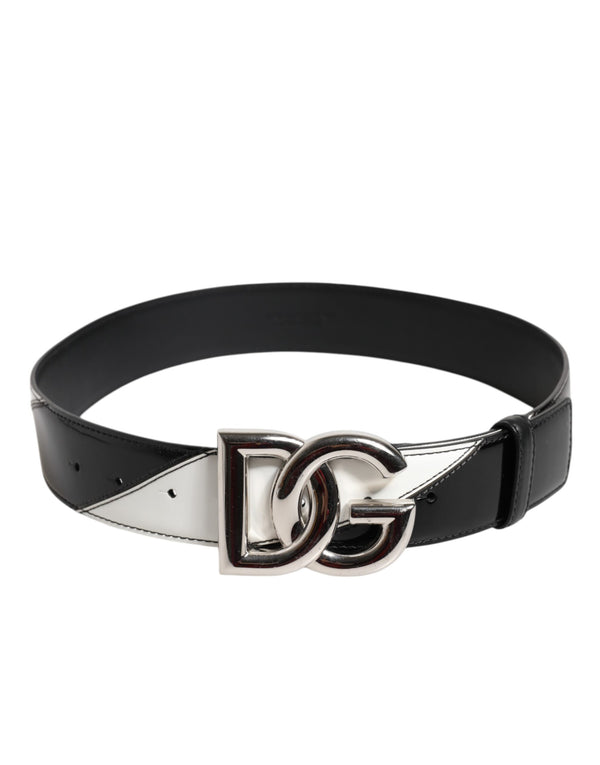 Black White Leather DG Metal Buckle Belt