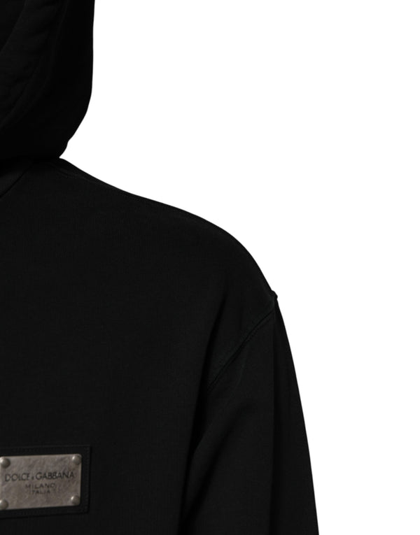 Black Logo Full Zip Hooded Men Sweatshirt Sweater