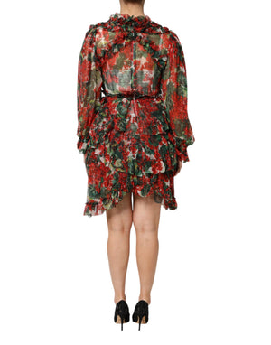 Multicolor Ruffle Floral Long Sleeves Dress