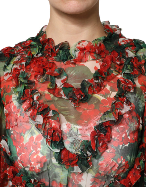 Multicolor Ruffle Floral Long Sleeves Dress