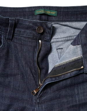 Dark Blue Cotton Skinny Cropped Denim Jeans