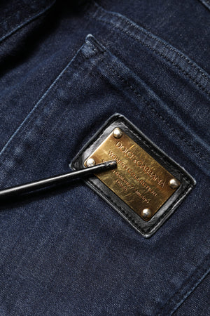 Dark Blue Cotton Skinny Cropped Denim Jeans