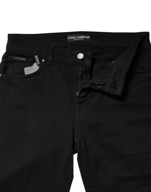 Black Cotton Logo Mid Waist Skinny Denim Jeans