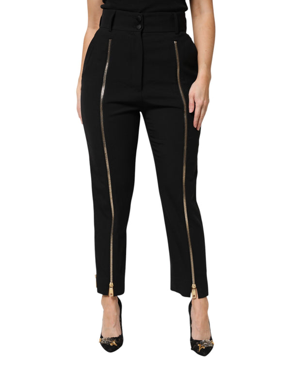 Black Wool High Waist Zipper Tapered Pants