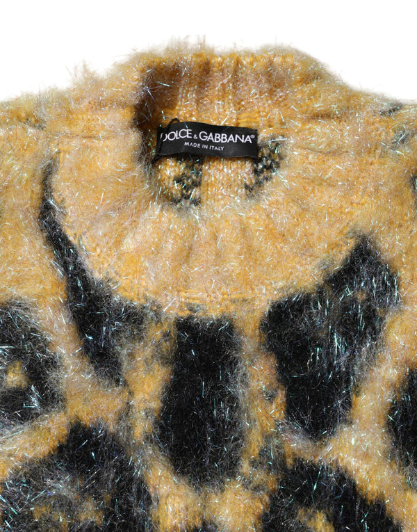 Multicolor Leopard Mohair Crew Neck Sweater