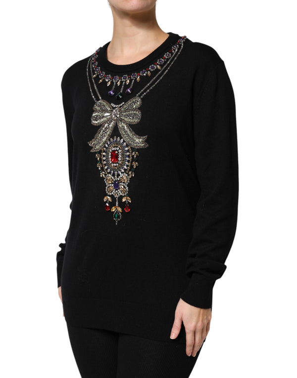 Black Cashmere Crystal Embellished Sweater