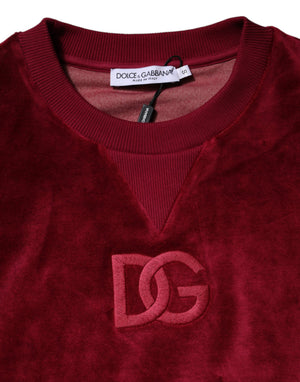 Red Cotton Velvet Crew Neck Pullover Sweater