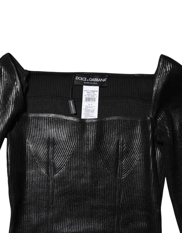 Black Viscose Long Sleeves Fitted Blouse Top