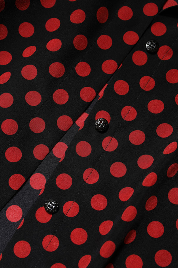 Black Red Polka Dot Silk Long Sleeves Top