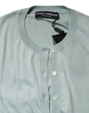 Light Green Silk Button Down Cardigan Sweater