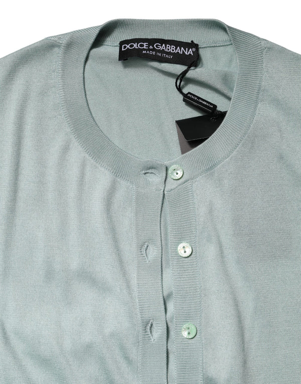 Light Green Silk Button Down Cardigan Sweater