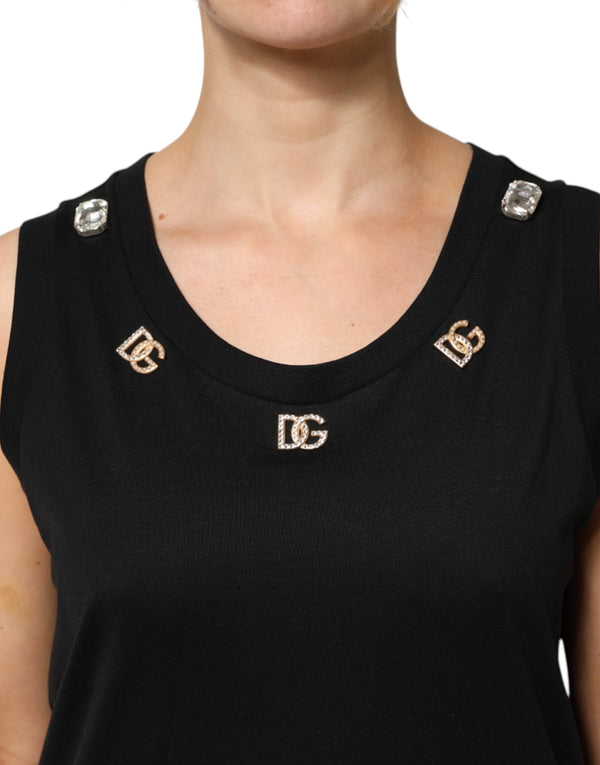 Black DG Embellished Sleeveless Tank Top