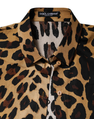 Brown Leopard Short Sleeve Collared Polo Top