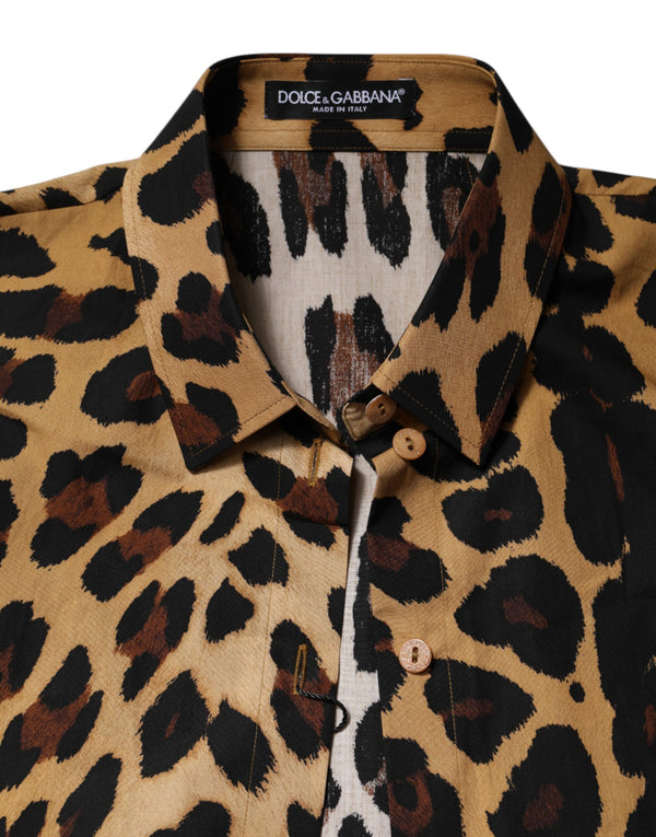Brown Leopard Short Sleeve Collared Polo Top