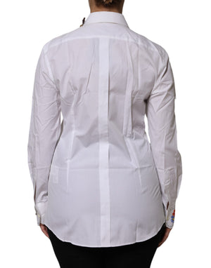 White Cotton Floral Embellished Shirt Top