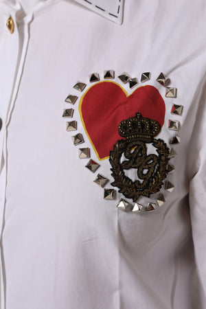 White Cotton Floral Embellished Shirt Top