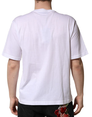 White Embellished Cotton Crew Neck T-shirt