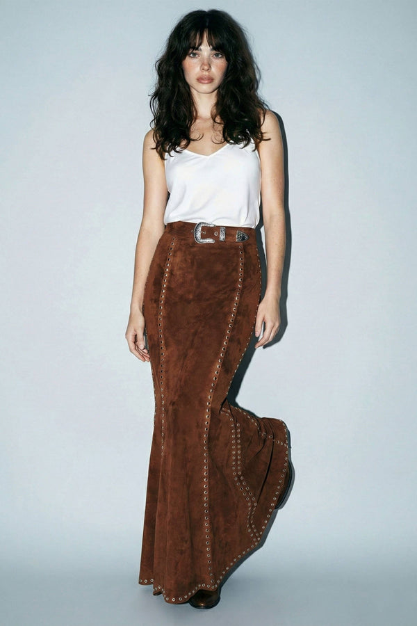 Sienna Western Eyelet Suede Maxi Skirt