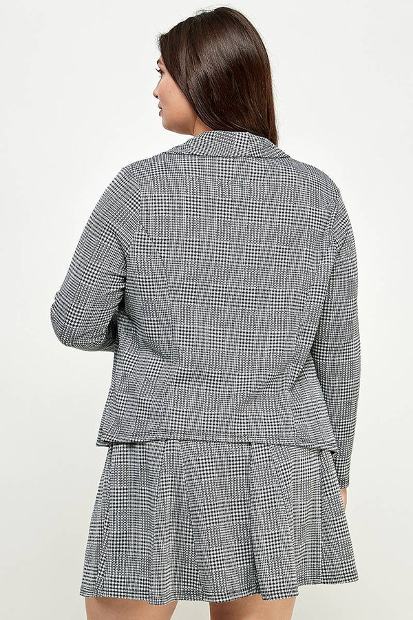 Plaid Open-Front Draped Blazer