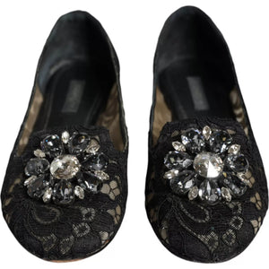 Black Lace Crystal Ballet Flats Loafer Shoes