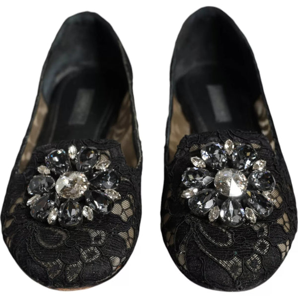 Black Lace Crystal Ballet Flats Loafer Shoes