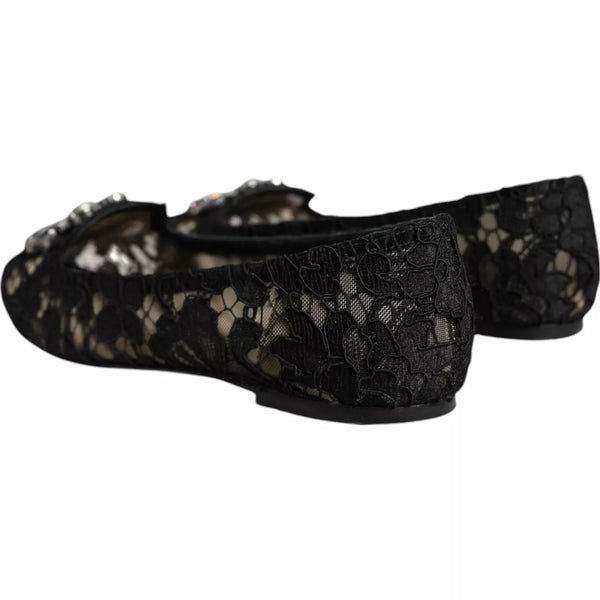 Black Lace Crystal Ballet Flats Loafer Shoes